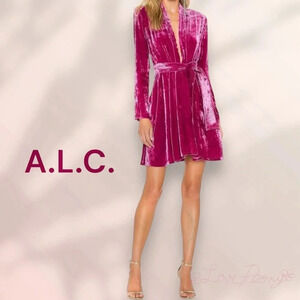 A.L.C. Kiera Velvet Dress Whimsigoth Fuchsia Pink Size 2